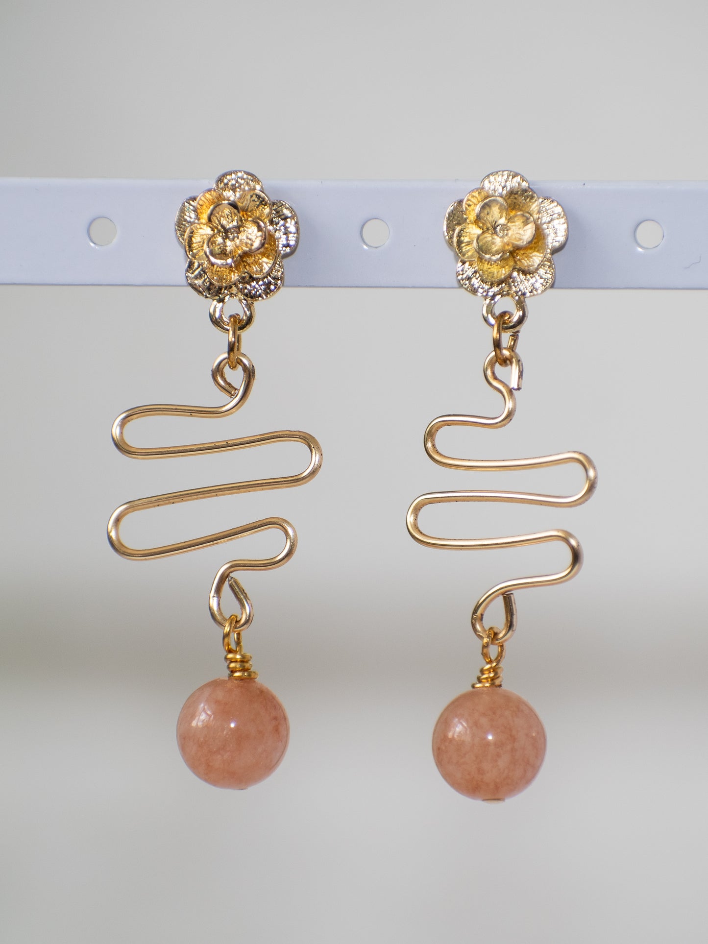 Wire Zig Zag Earring with Sunstone Gemstone Drop: Perfect for Summer, Unique & One of a Kind