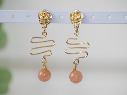 Wire Zig Zag Earring with Sunstone Gemstone Drop: Perfect for Summer, Unique & One of a Kind