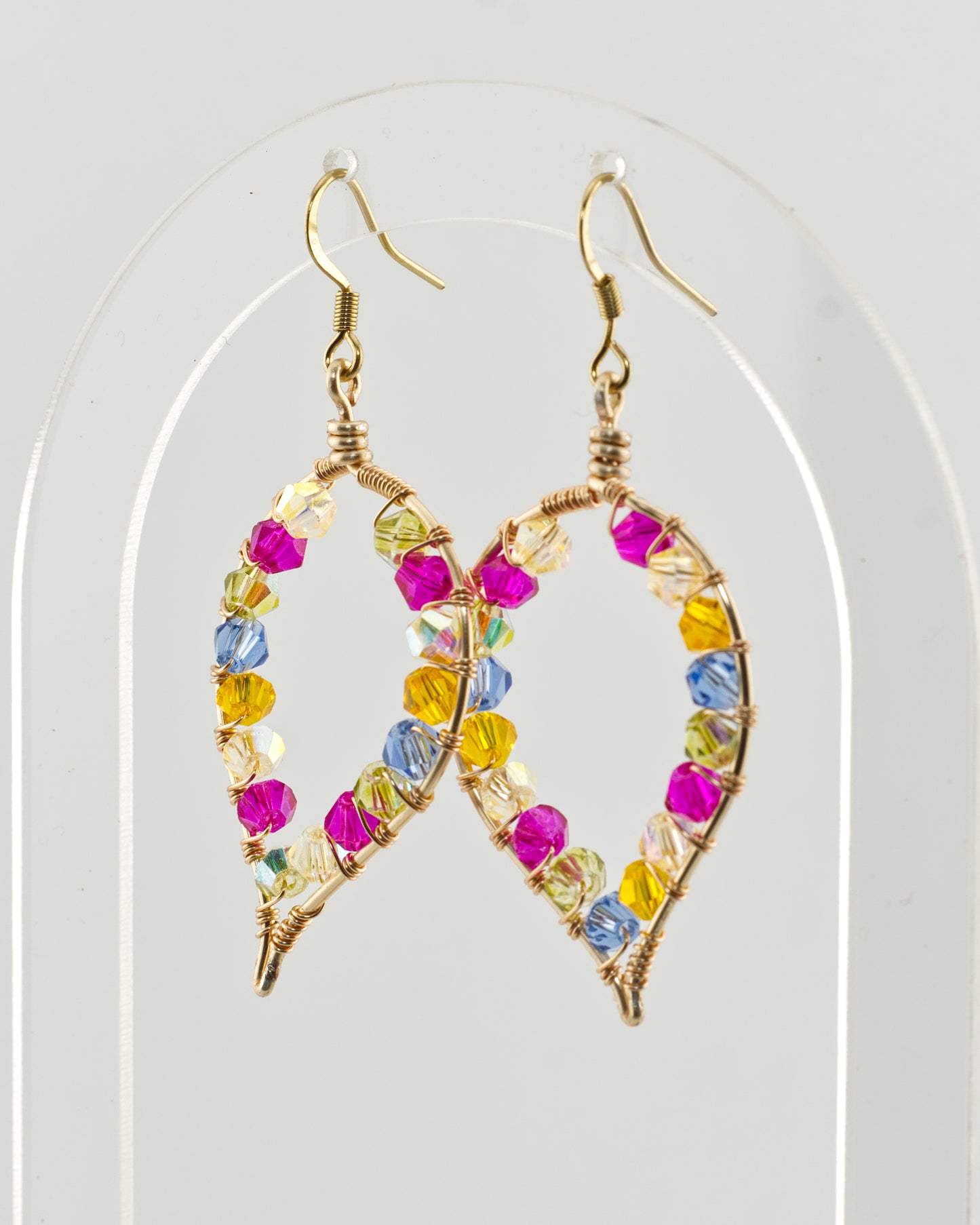 Lightest Leaf: Glass Wire Wrapped Colourful Leaf Shaped Earrings