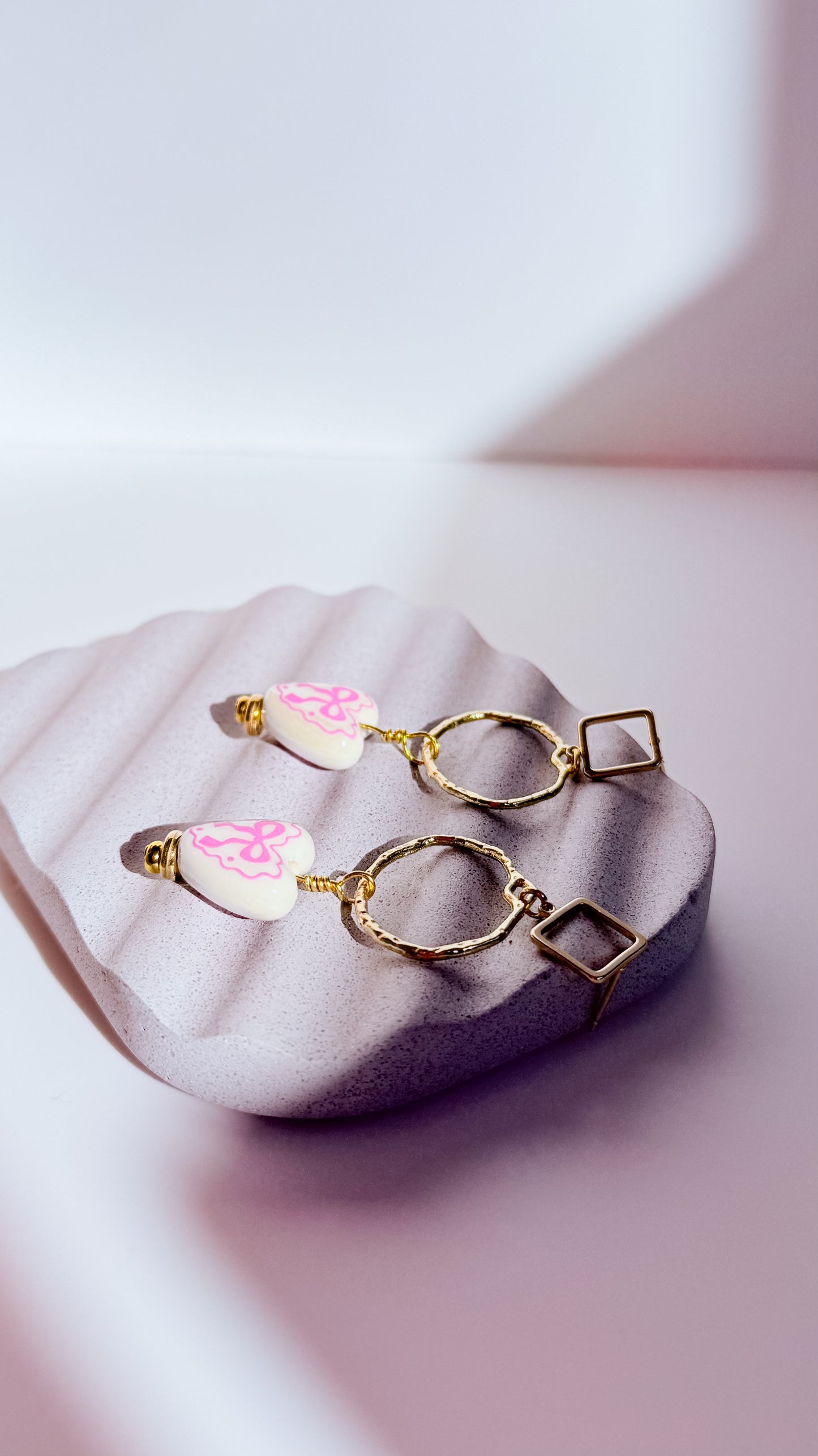Porcelain Heart Hand Painted 18k Gold Plated Drop Earrings