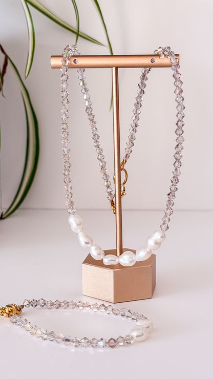 Bridal Shimmer Set - Necklace and Bracelet in 24k Gold Plated Sterling Steel & Glass