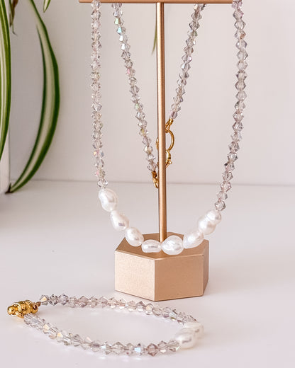 Bridal Shimmer Set - Necklace and Bracelet in 24k Gold Plated Sterling Steel & Glass