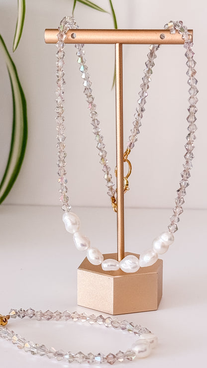 Bridal Shimmer Set - Necklace and Bracelet in 24k Gold Plated Sterling Steel & Glass