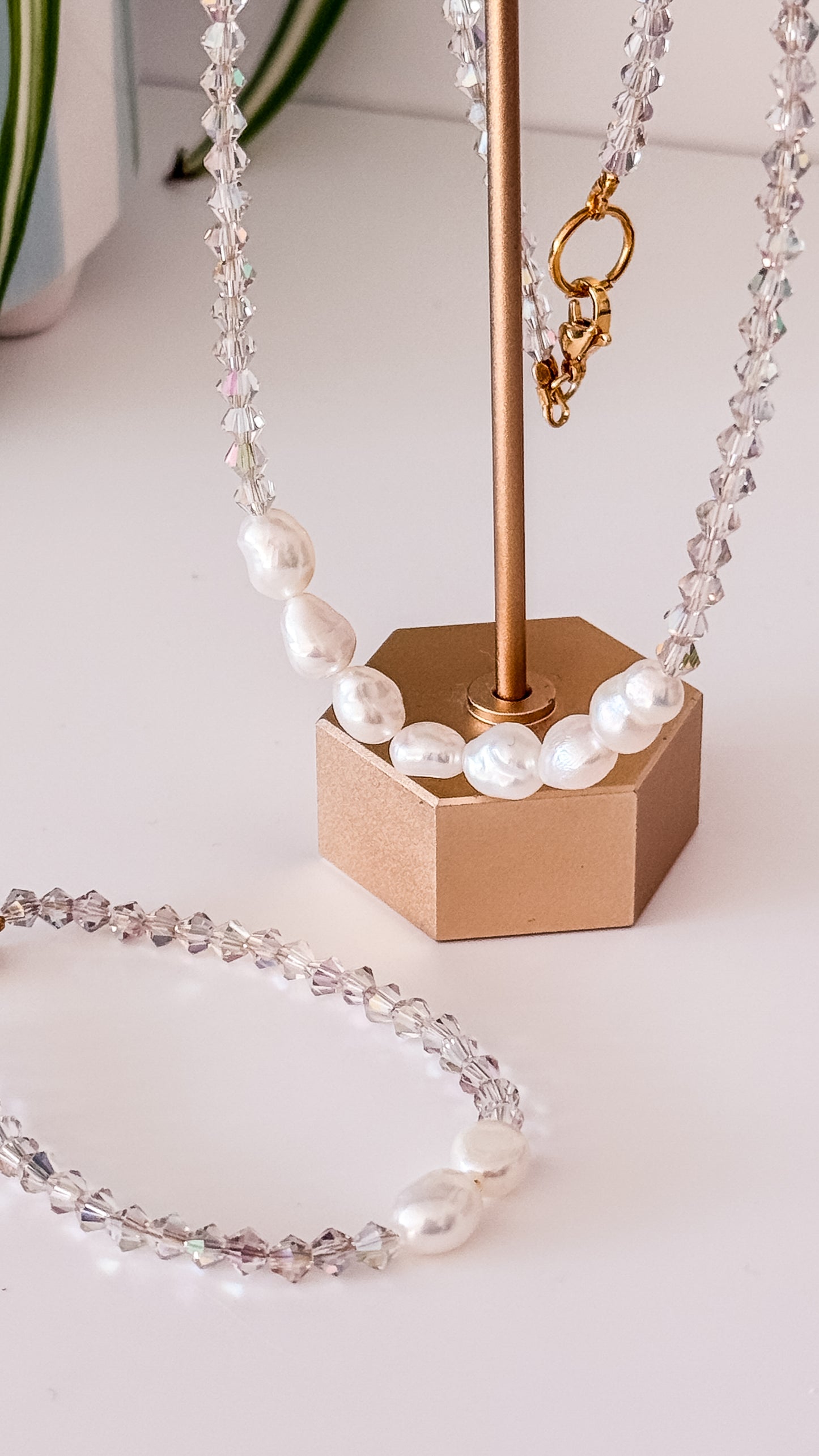 Bridal Shimmer Set - Necklace and Bracelet in 24k Gold Plated Sterling Steel & Glass