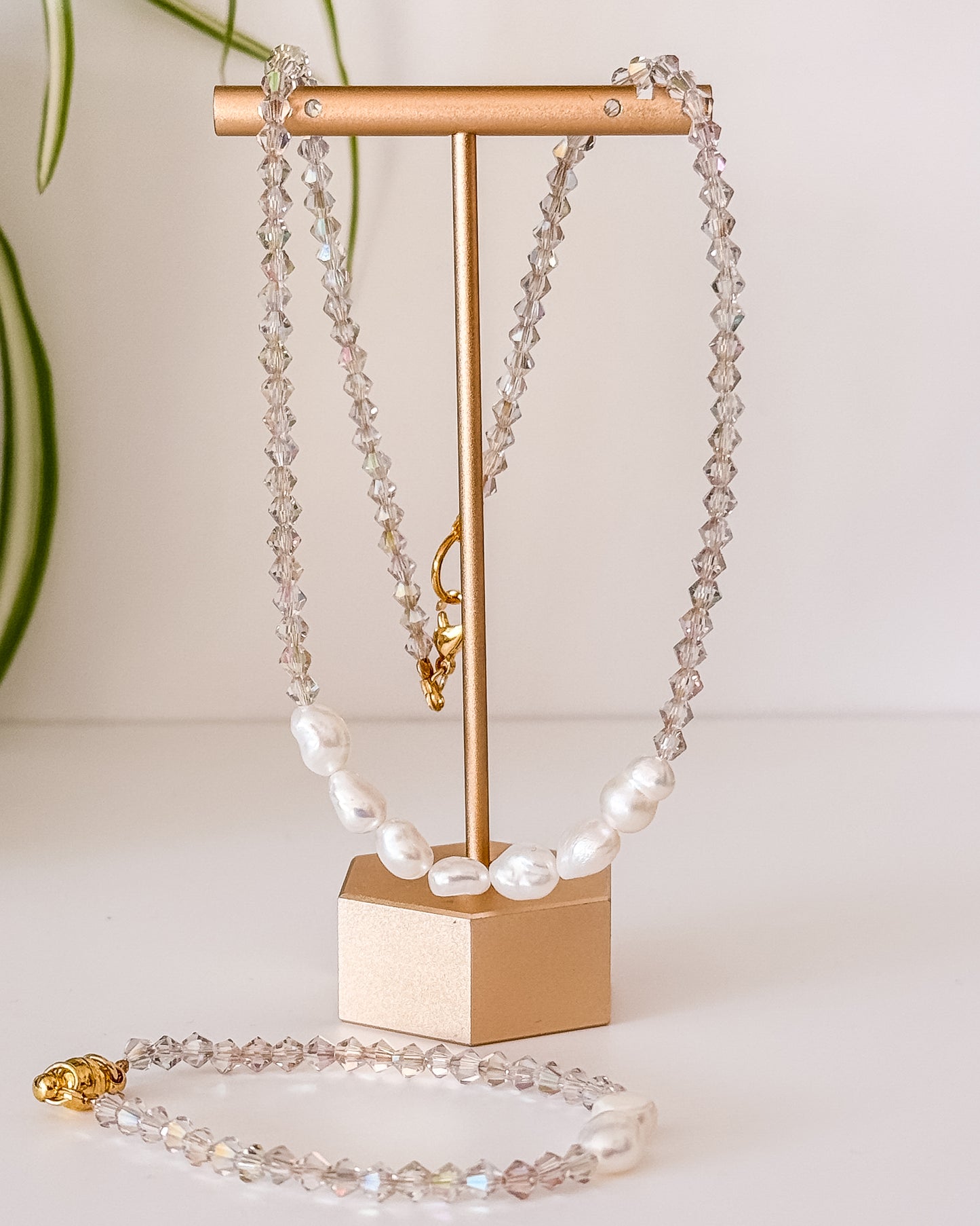 Bridal Shimmer Set - Necklace and Bracelet in 24k Gold Plated Sterling Steel & Glass