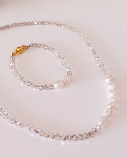 Bridal Shimmer Set - Necklace and Bracelet in 24k Gold Plated Sterling Steel & Glass