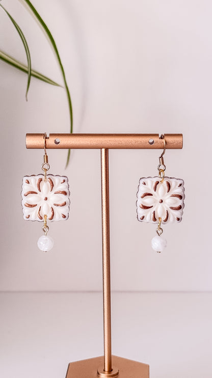 Art Deco Bridal Polymer Clay Earrings, 24k Gold Plated Sterling Steel