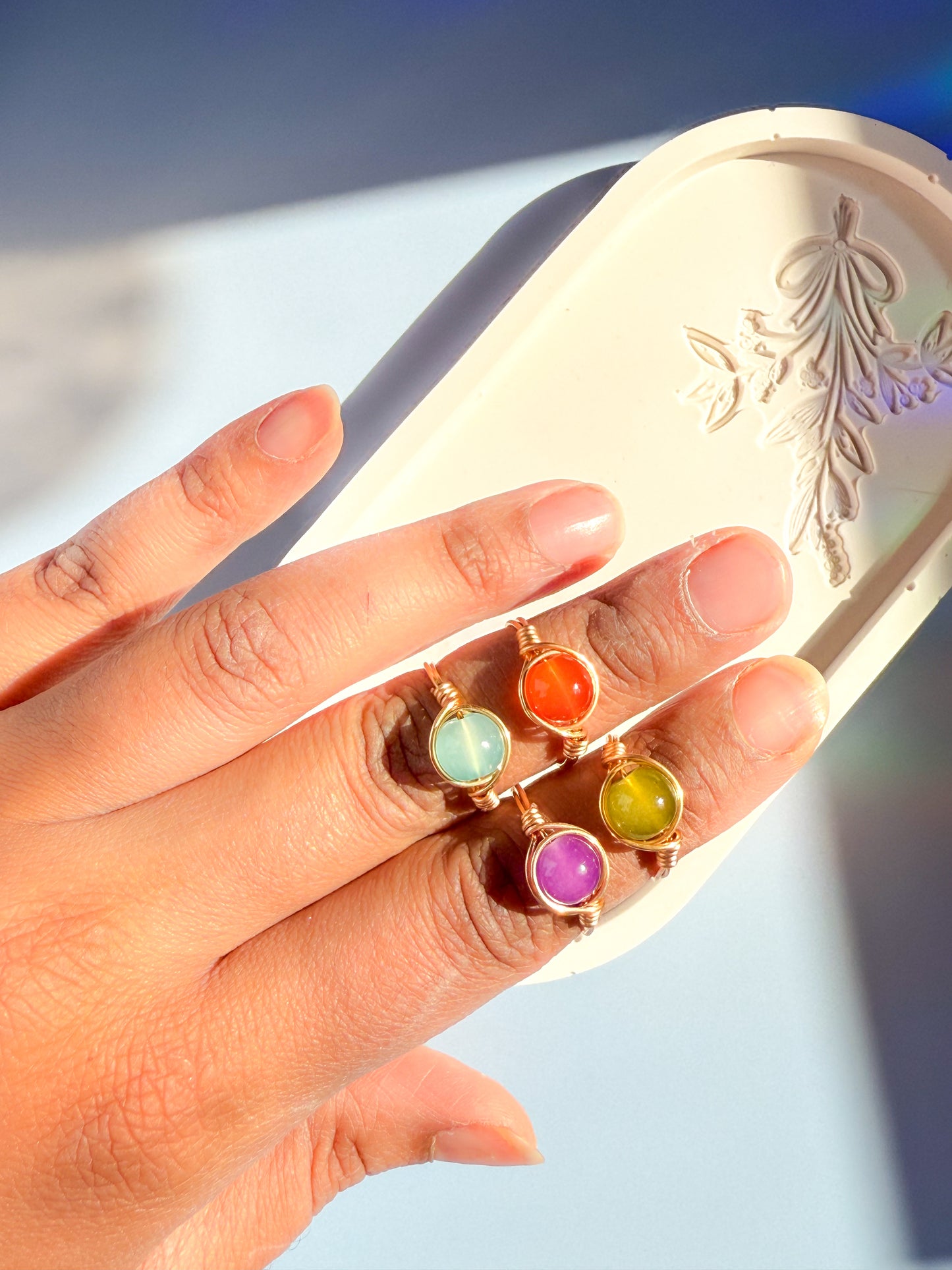 Candy Colour Wire Wrapped Rings