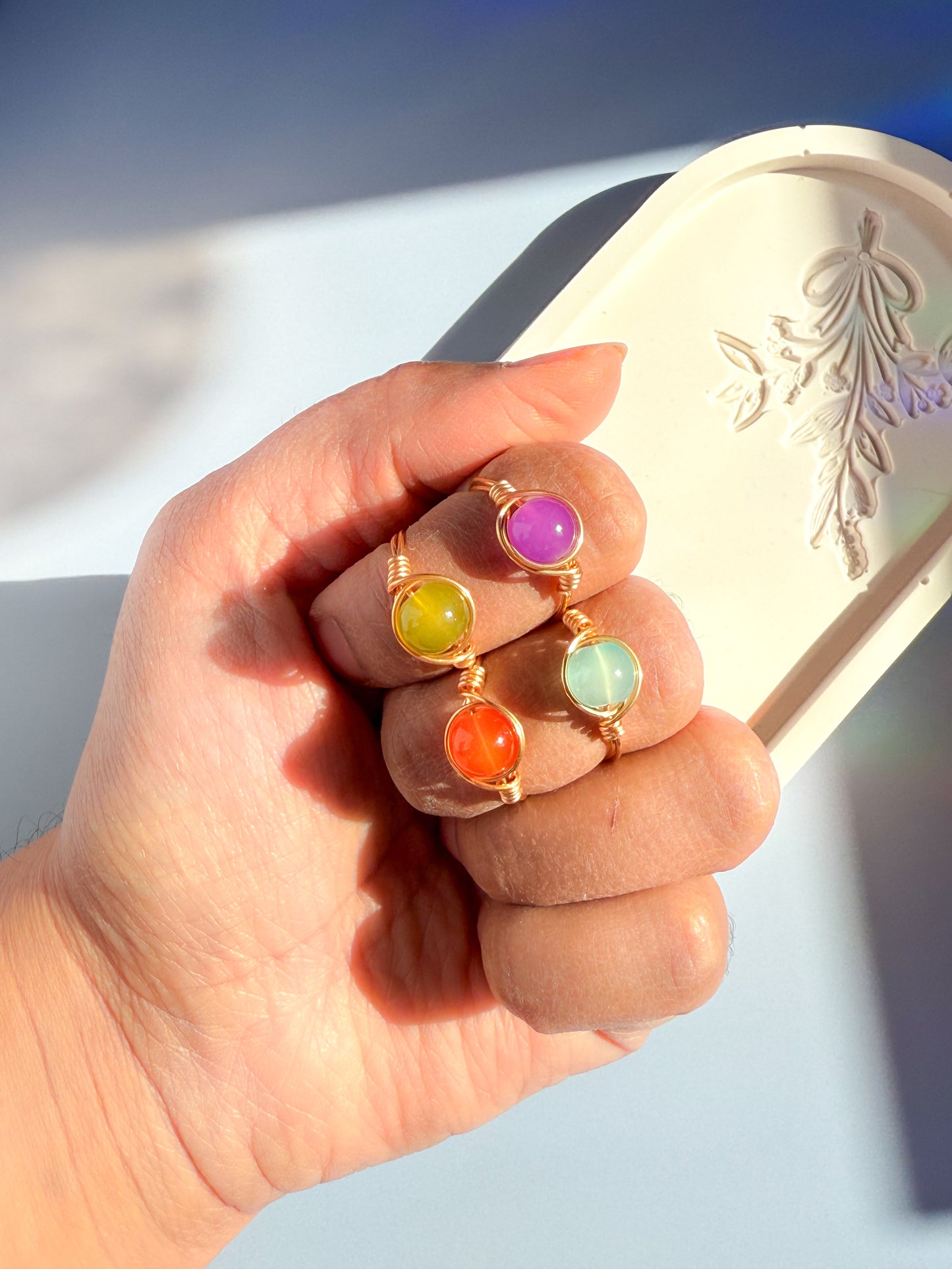 Candy Colour Wire Wrapped Rings