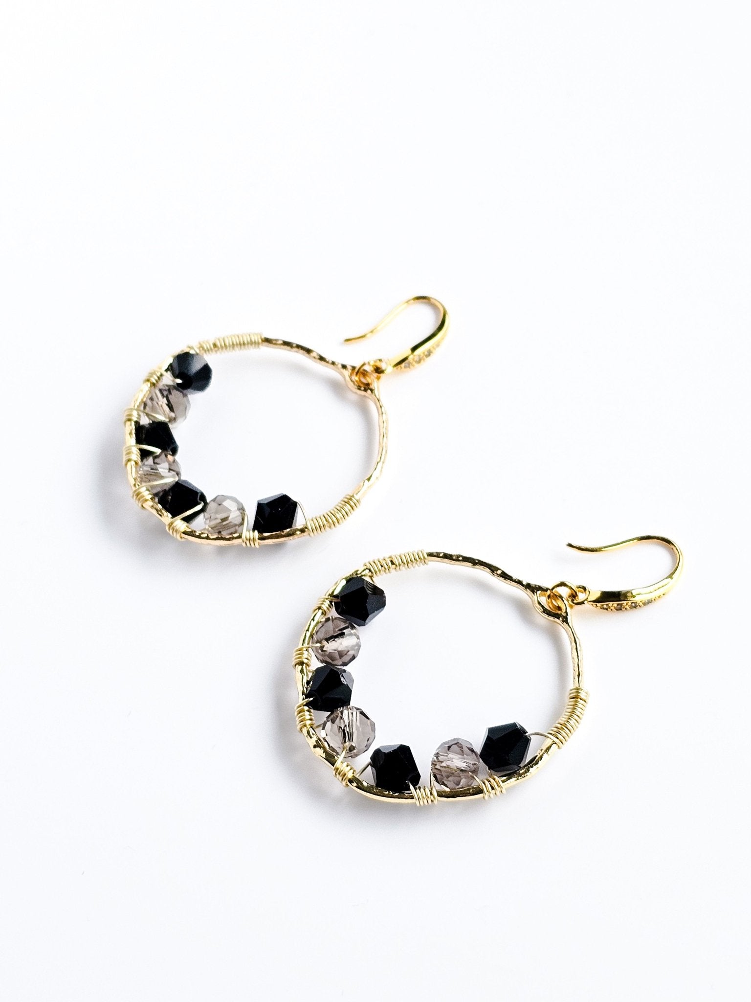 Circe, Wire Wrapped 18K Gold Plated Cubic Zirconia Hook Earrings - Opal and Thread