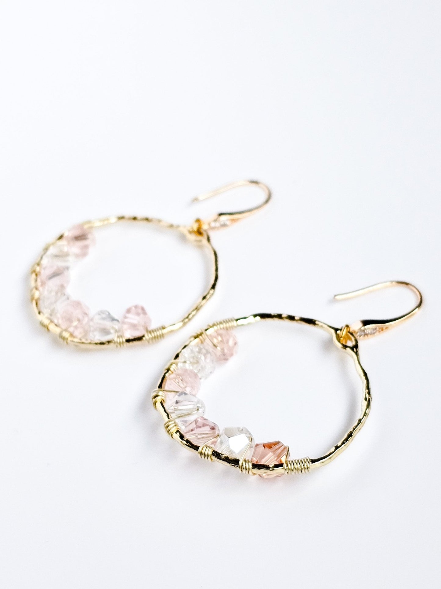 Circe, Wire Wrapped 18K Gold Plated Cubic Zirconia Hook Earrings - Opal and Thread