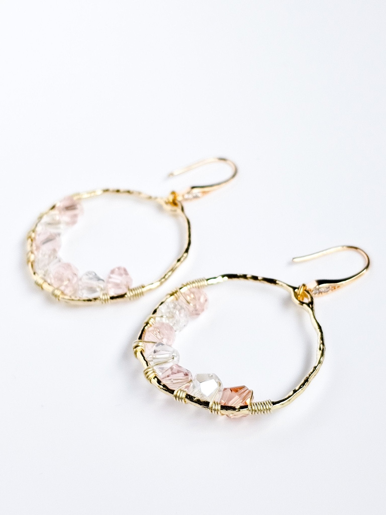 Circe, Wire Wrapped 18K Gold Plated Cubic Zirconia Hook Earrings - Opal and Thread