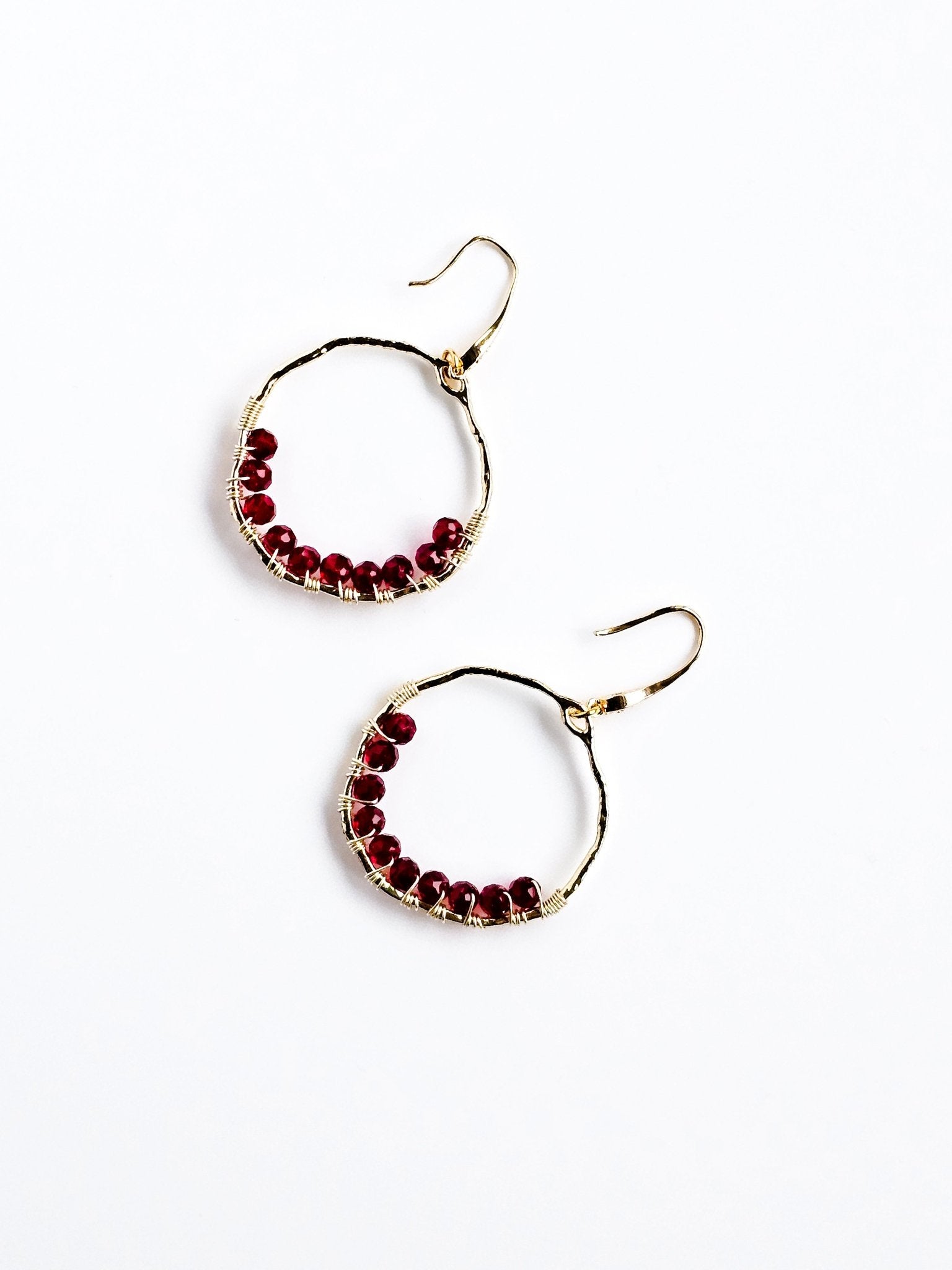 Circe, Wire Wrapped 18K Gold Plated Cubic Zirconia Hook Earrings - Opal and Thread