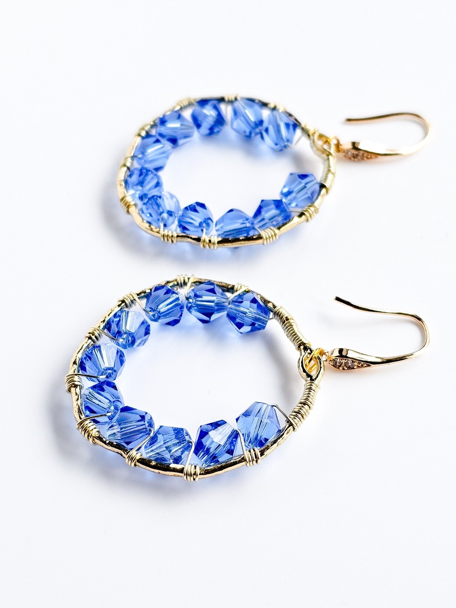 Circe, Wire Wrapped 18K Gold Plated Cubic Zirconia Hook Earrings - Opal and Thread