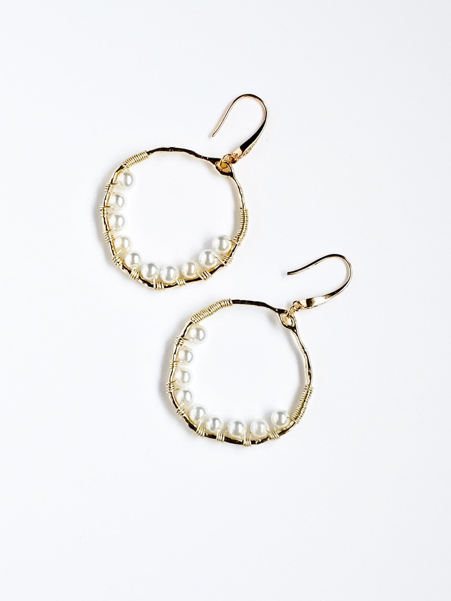Circe, Wire Wrapped 18K Gold Plated Cubic Zirconia Hook Earrings - Opal and Thread