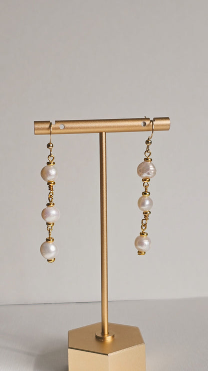 Lyra Triple Pearl Drop Earrings | 18k Gold Plated - The Eighth Hour Studio