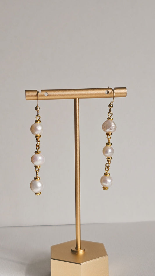 Lyra Triple Pearl Drop Earrings | 18k Gold Plated - The Eighth Hour Studio