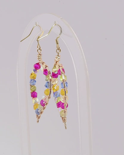 Lightest Leaf: Glass Wire Wrapped Colourful Leaf Shaped Earrings